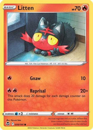 SWSH12 Silver Tempest 030/195 Litten - Reverse Holofoil - Common