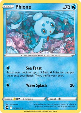 SWSH12 Silver Tempest 045/195 Phione - Reverse Holofoil - Rare