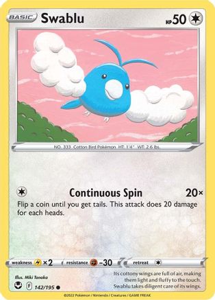 SWSH12 Silver Tempest 142/195 Swablu - Reverse Holofoil - Common