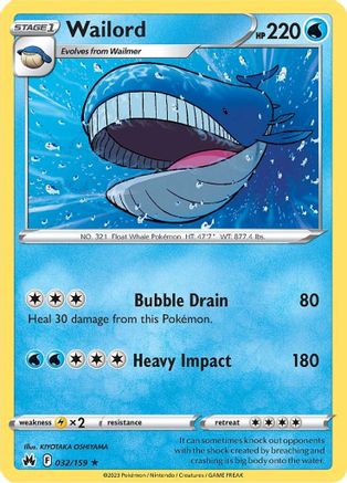Crown Zenith 032/159 Wailord - Reverse Holofoil - Rare