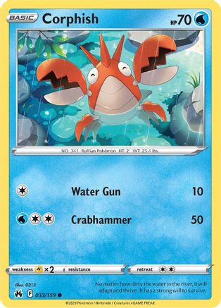 Crown Zenith 033/159 Corphish - Reverse Holofoil - Common