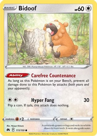 Crown Zenith 111/159 Bidoof - Reverse Holofoil - Common
