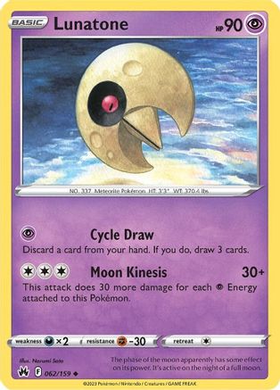 Crown Zenith 062/159 Lunatone - Reverse Holofoil - Uncommon