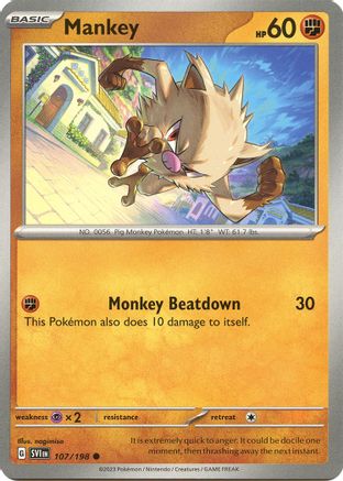 SV01 Scarlet & Violet Base Set 107/198 Mankey - Reverse Holofoil - Common