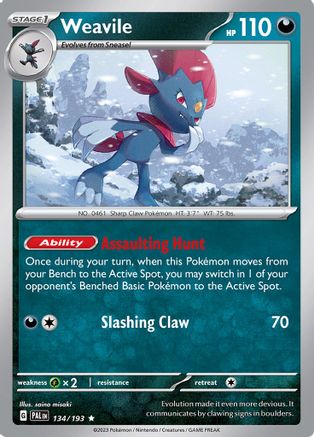 SV02 Paldea Evolved 134/193 Weavile - Reverse Holofoil - Rare