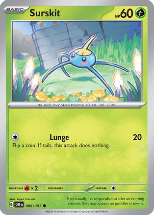 SV03 Obsidian Flames 006/197 Surskit - Reverse Holofoil - Common