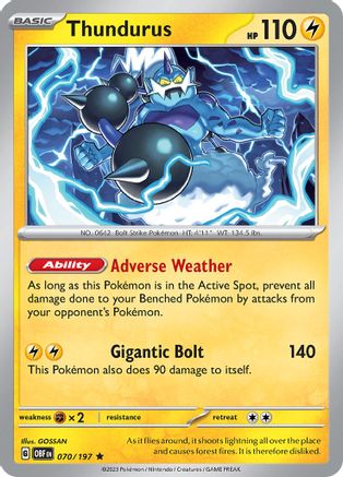 SV03 Obsidian Flames 070/197 Thundurus - Reverse Holofoil - Rare