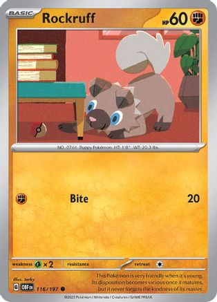 SV03 Obsidian Flames 116/197 Rockruff - Reverse Holofoil - Common