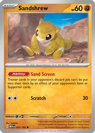 SV Scarlet & Violet 151 027/165 Sandshrew - Reverse Holofoil - Common