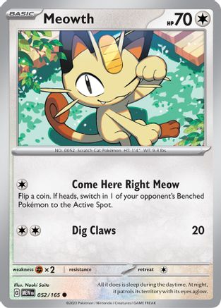 SV Scarlet & Violet 151 052/165 Meowth - Reverse Holofoil - Common