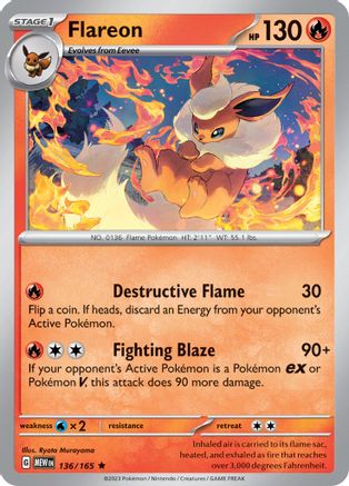 SV Scarlet & Violet 151 136/165 Flareon - Reverse Holofoil - Rare