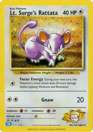 Trading Card Game Classic 015/034 Lt. Surge's Rattata - Holofoil - Classic Collection