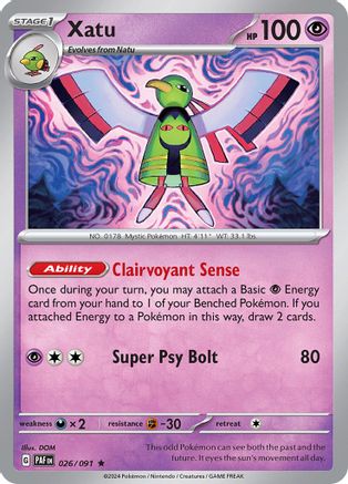 SV Paldean Fates 026/091 Xatu - Reverse Holofoil - Rare