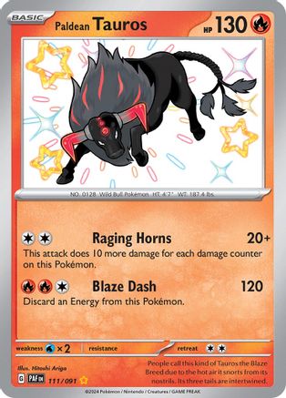 SV Paldean Fates 111/091 Paldean Tauros - Holofoil - Shiny Rare