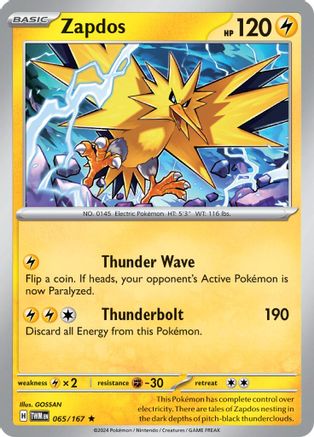 SV06 Twilight Masquerade 065/167 Zapdos - Reverse Holofoil - Rare