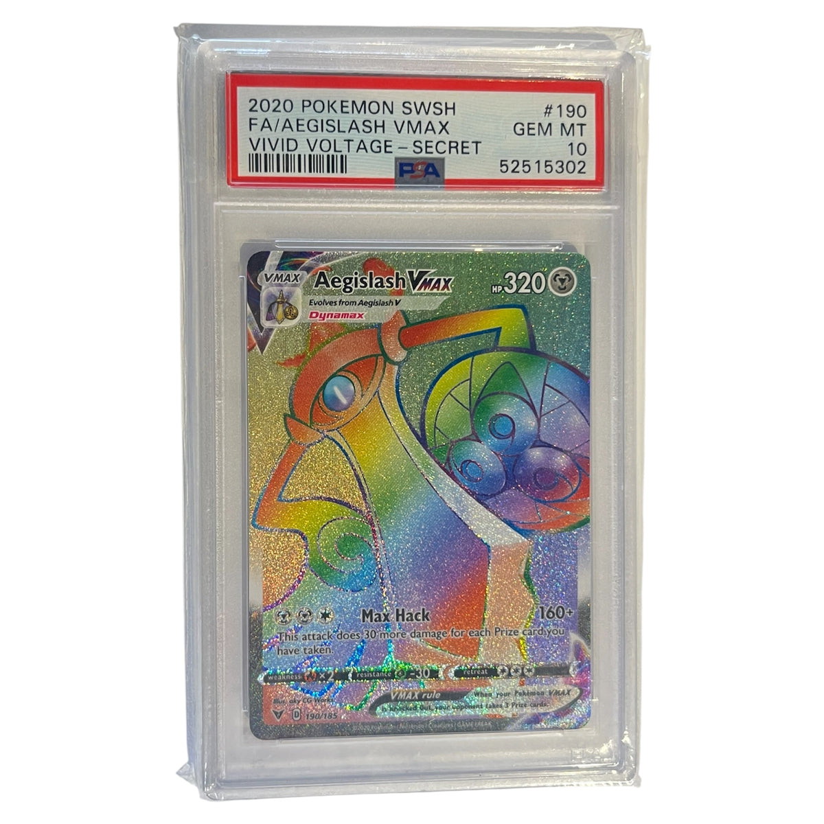 SWSH04 Vivid Voltage 190/185 PSA10 #52515302 Aegislash VMAX (Secret) - Holofoil - Secret Rare