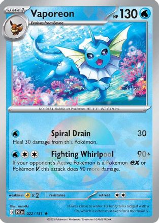 SV Prismatic Evolutions 022/131 Vaporeon (Poke Ball Pattern) - Holofoil - Rare