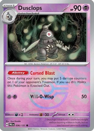 SV Prismatic Evolutions 036/131 Dusclops (Poke Ball Pattern) - Holofoil - Common