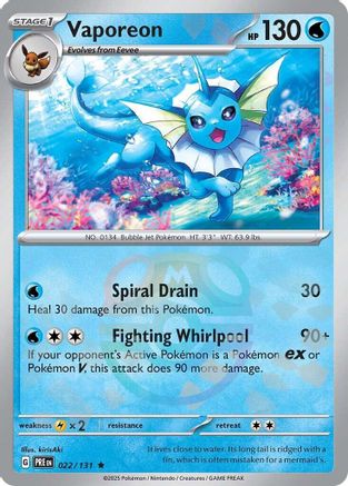 SV Prismatic Evolutions 022/131 Vaporeon (Master Ball Pattern) - Holofoil - Rare