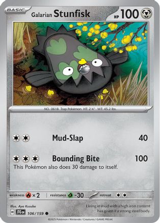 SV09 Journey Together 106/159 Galarian Stunfisk - Reverse Holofoil - Common