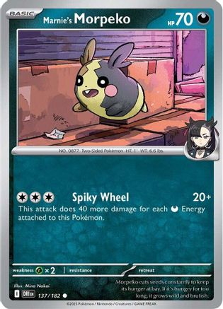 SV10 Destined Rivals 137/182 Marnie's Morpeko - Reverse Holofoil - Common