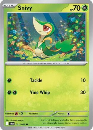 SV Black Bolt 001/086 Snivy - Reverse Holofoil - Common