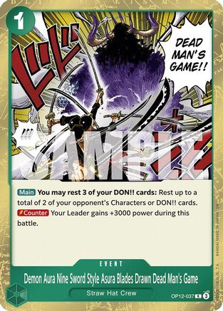 Legacy of the Master OP12-037 Demon Aura Nine Sword Style Asura Blades Drawn Dead Man's Game (OP12-037) - Foil - Rare