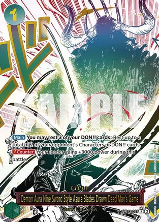 Legacy of the Master OP12-037 Demon Aura Nine Sword Style Asura Blades Drawn Dead Man's Game (Alternate Art) (OP12-037) - Foil - Rare