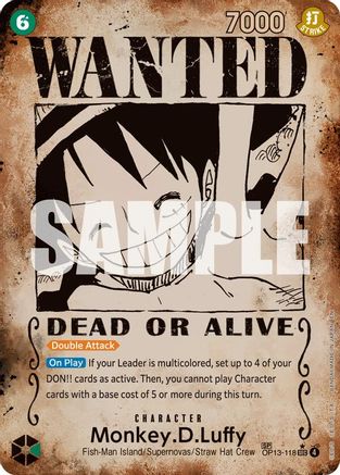 Carrying On His Will OP13-118 Monkey.D.Luffy (118) (Wanted Poster) (OP13-118) - Foil - Secret Rare