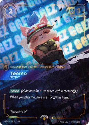 Riftbound Organized Play Promotional Cards (197b/298): Teemo - Scout (GG EZ) - Foil