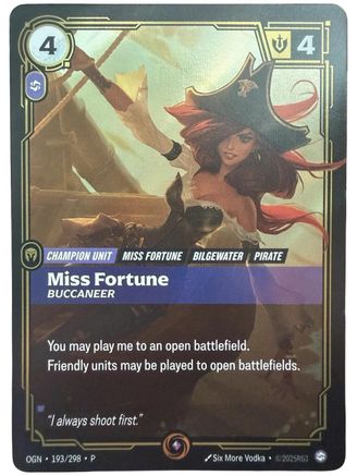 Riftbound Organized Play Promotional Cards (193/298): Miss Fortune - Buccaneer - Foil