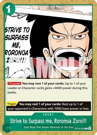 The Azure Seas Seven OP14-036 Strive to Surpass me, Roronoa Zoro!!! (OP14-036) - Common
