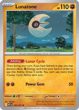 ME Ascended Heroes 105 Lunatone - Reverse Holofoil - Rare
