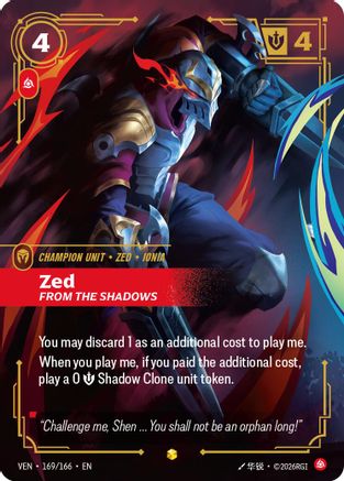 Vendetta (169/166): Zed - From the Shadows (Overnumbered) - Foil