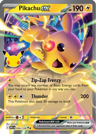 ME 30th Celebration 054/128 Pikachu ex - Holofoil - Double Rare