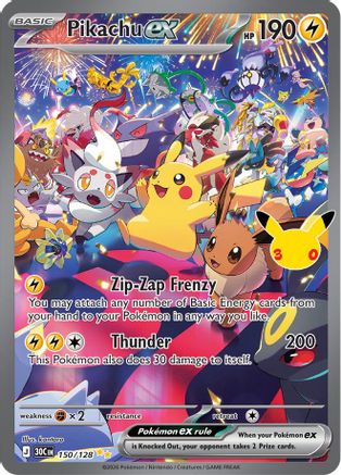 ME 30th Celebration 150/128 Pikachu ex - Holofoil - Special Illustration Rare