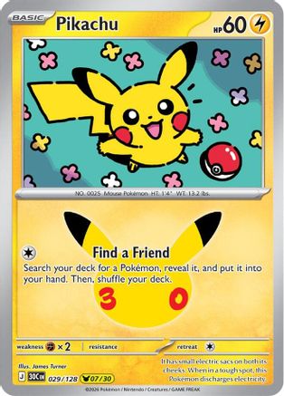 ME 30th Celebration 029/128 Pikachu - Holofoil - Pikachu Rare