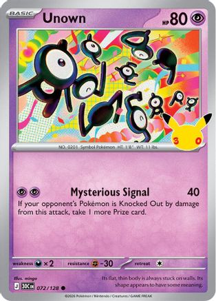 ME 30th Celebration 072/128 Unown - Holofoil - Common