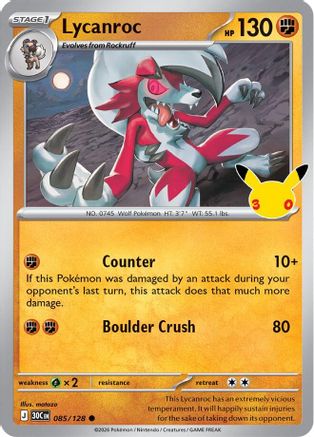 ME 30th Celebration 085/128 Lycanroc - Holofoil - Common