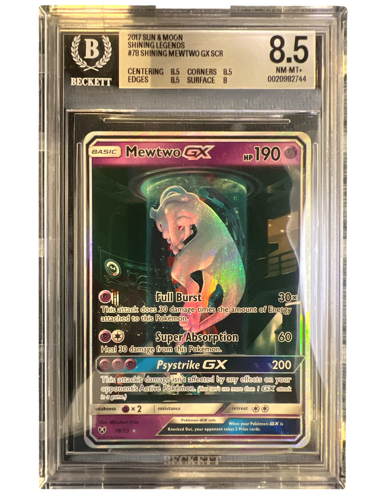 Shining Legends 078/73 BGS8.5 #0020982744 Mewtwo GX (Secret Shining) - Holofoil - Shiny Holo Rare