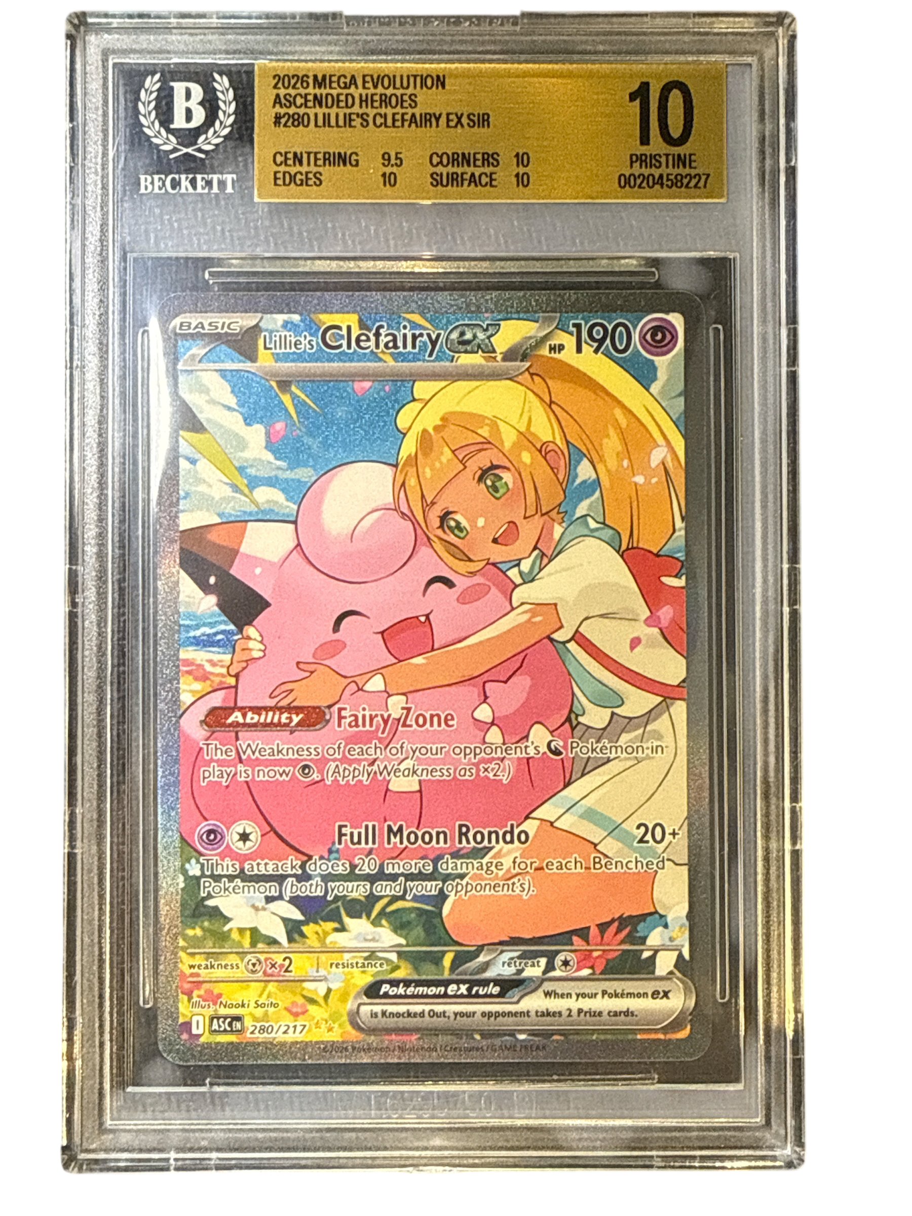 ME Ascended Heroes 280/217 BGS10 PRISTINE #0020458227 Lillie's Clefairy ex - Holofoil - Special Illustration Rare