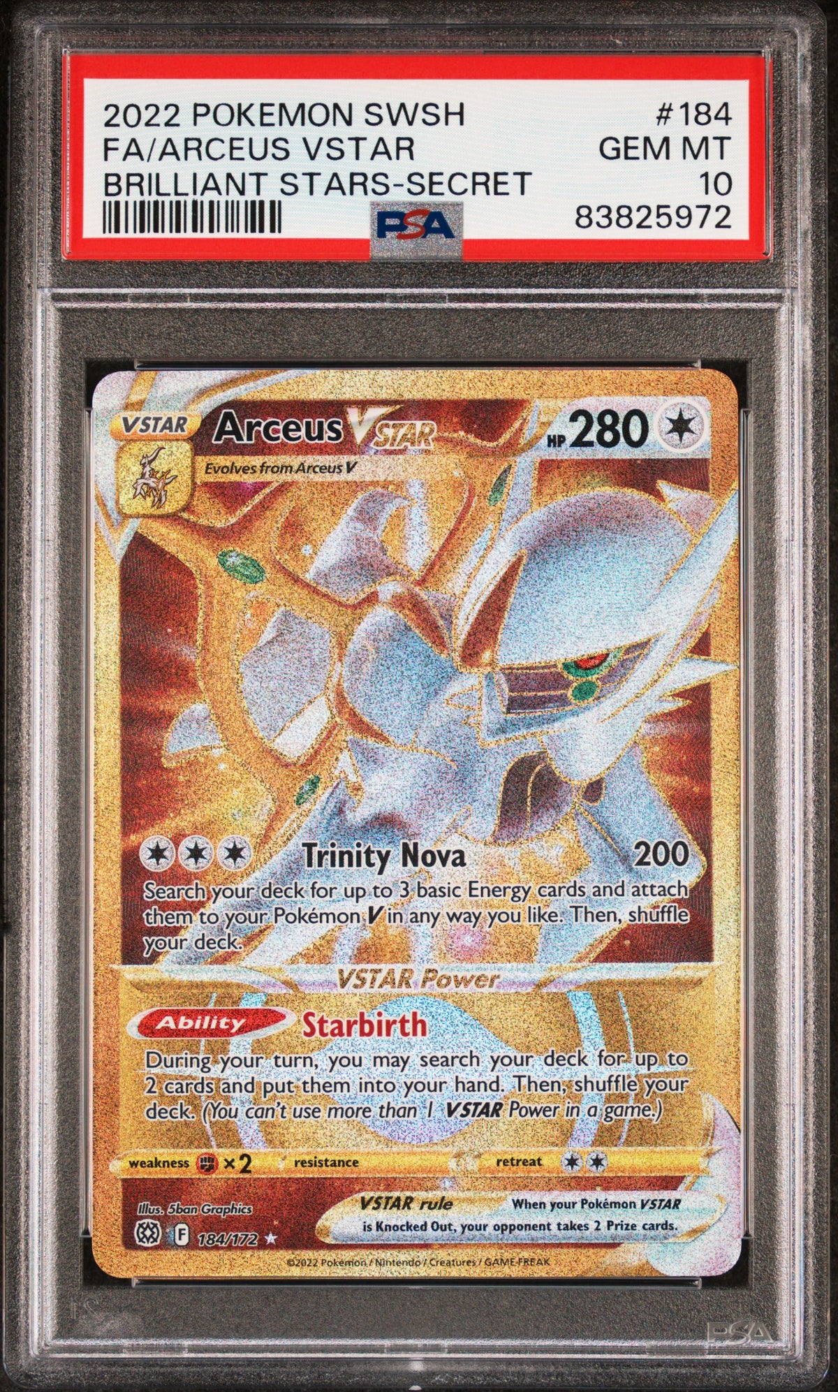 SWSH09 Brilliant Stars 184/172 PSA10 #83825972 Arceus VSTAR (Secret) (184) - Holofoil - Secret Rare