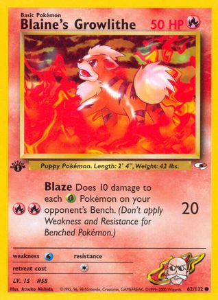 Gym Heroes 062/132 Blaine's Growlithe (62) - 1st Edition - Common