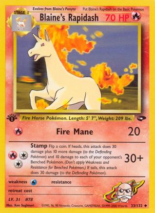 Gym Challenge 033/132 Blaine's Rapidash - 1st Edition - Uncommon
