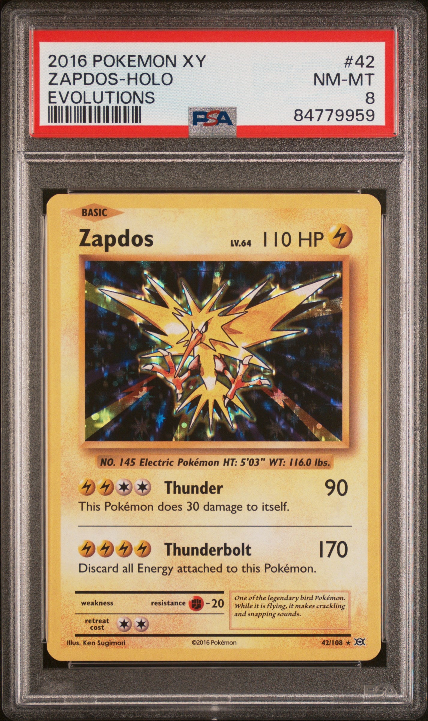 XY Evolutions 042/108 PSA8 #84779959 Zapdos - Holofoil - Holo Rare