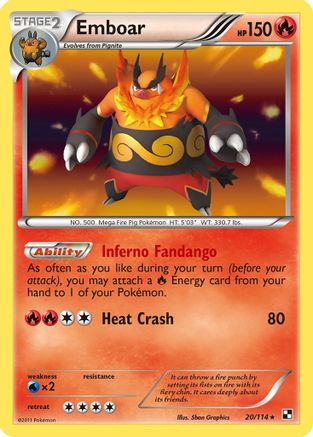 Black and White 020/114 Emboar (20) - Reverse Holofoil - Holo Rare