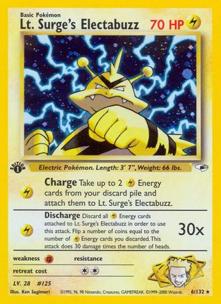 Gym Heroes 006/132 Lt. Surge's Electabuzz (6) - Unlimited Holofoil - Holo Rare