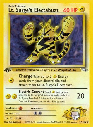 Gym Heroes 027/132 Lt. Surge's Electabuzz (27) - 1st Edition - Rare