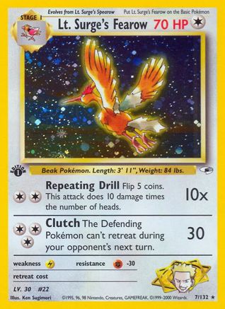 Gym Heroes 007/132 Lt. Surge's Fearow - Unlimited Holofoil - Holo Rare