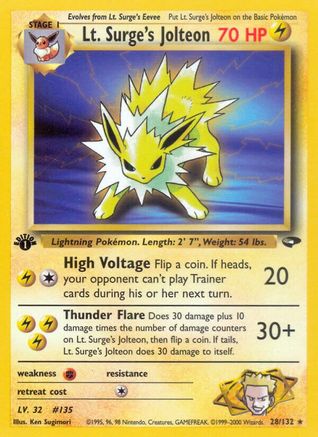 Gym Challenge 028/132 Lt. Surge's Jolteon - Unlimited - Rare
